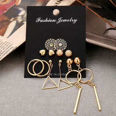 Women's Set of 6 Geometric Metal Earrings