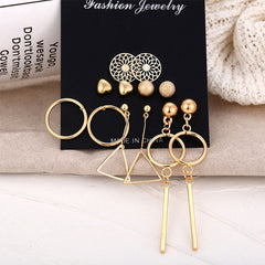 Women's Set of 6 Geometric Metal Earrings