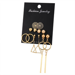 Women's Set of 6 Geometric Metal Earrings