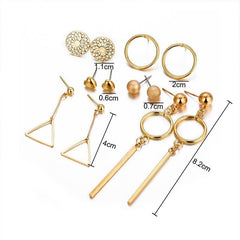 Women's Set of 6 Geometric Metal Earrings