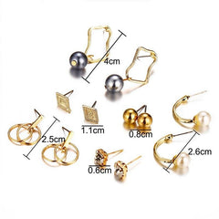 Women's Set of 6 Geometric Metal '3.0' Earrings