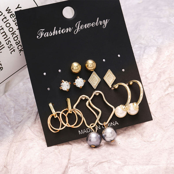 Women's Set of 6 Geometric Metal '3.0' Earrings