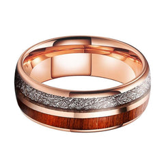 Men's 8mm Meteorite and Koa Inlay Rose Gold Tungsten Carbide Ring