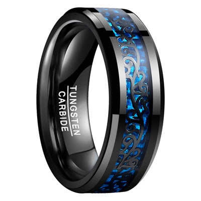 Men's 8mm Blue Inlaid Vine Black Tungsten Carbide Ring