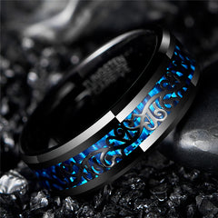 Men's 8mm Blue Inlaid Vine Black Tungsten Carbide Ring