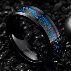 Men's 8mm Blue Inlaid Vine Black Tungsten Carbide Ring