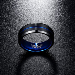 Men's 8mm Blue Matte Finish Beveled Edge Tungsten Carbide Ring