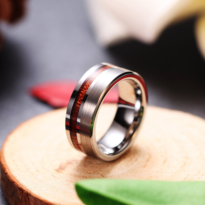 Men's Silver Tungsten Carbide Wood Grain Ring