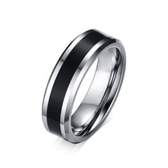 Men's Simple 6mm Tungsten Carbide  Black and Silver Ring