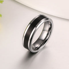 Men's Simple 6mm Tungsten Carbide  Black and Silver Ring