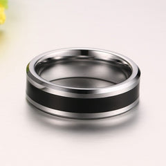 Men's Simple 6mm Tungsten Carbide  Black and Silver Ring