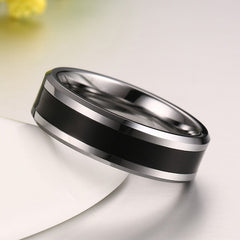 Men's Simple 6mm Tungsten Carbide  Black and Silver Ring