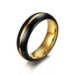 Men's Black Tungsten Carbide Gold Inner Ring