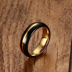 Men's Black Tungsten Carbide Gold Inner Ring