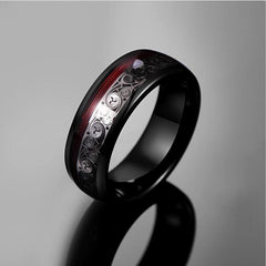 Men's 8mm Black Tungsten Triple Spiral Inlay Pattern Ring