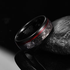 Men's 8mm Black Tungsten Triple Spiral Inlay Pattern Ring