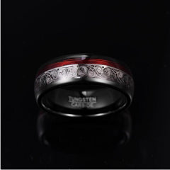 Men's 8mm Black Tungsten Triple Spiral Inlay Pattern Ring