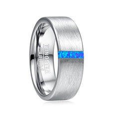 Men's 8mm Inlaid Blue Opal Brushed Tungsten Carbide Ring