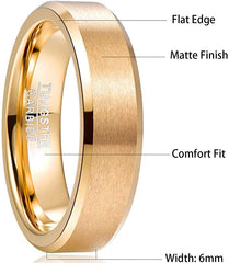 Men's 6mm Gold Tungsten Carbide Matte Finish Beveled Edge Ring