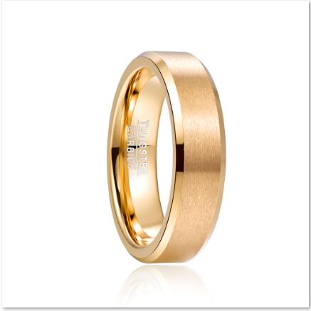 Men's 6mm Gold Tungsten Carbide Matte Finish Beveled Edge Ring