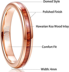 Men's 4mm Tungsten Carbide Hawaiian Koa Wood Inlay Ring