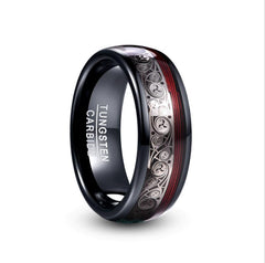 Men's 8mm Black Tungsten Triple Spiral Inlay Pattern Ring