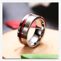 Men's Silver Tungsten Carbide Wood Grain Ring