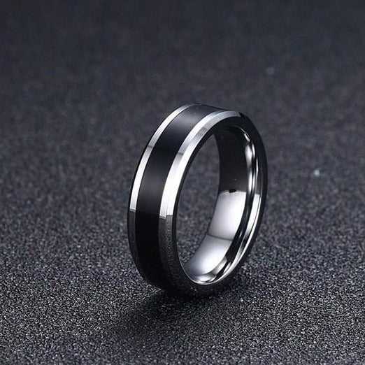 Men's Simple 6mm Tungsten Carbide  Black and Silver Ring