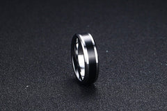 Men's Simple 6mm Tungsten Carbide  Black and Silver Ring