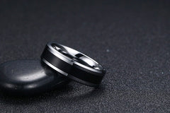 Men's Simple 6mm Tungsten Carbide  Black and Silver Ring