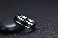 Men's Simple 6mm Tungsten Carbide  Black and Silver Ring