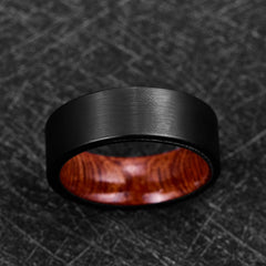 Men's 8mm Brushed Black Tungsten Wood Inner Ring