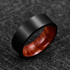 Men's 8mm Brushed Black Tungsten Wood Inner Ring