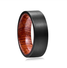 Men's 8mm Brushed Black Tungsten Wood Inner Ring