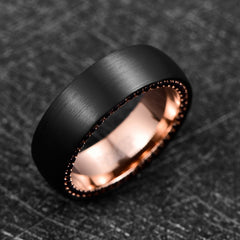 Men's 8mm Black Brushed Tungsten Carbide Rose Gold Inner Ring