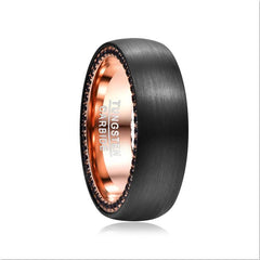 Men's 8mm Black Brushed Tungsten Carbide Rose Gold Inner Ring