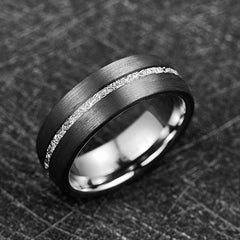 Men's 8mm Tungsten Carbide Imitation Vermiculite Inlaid Carbon Fiber Ring