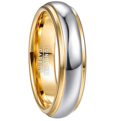 Men's 6mm Polished Gold and Silver Tungsten Carbide Ring