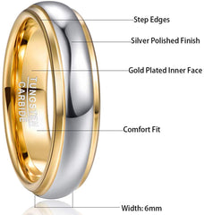 Men's 6mm Polished Gold and Silver Tungsten Carbide Ring