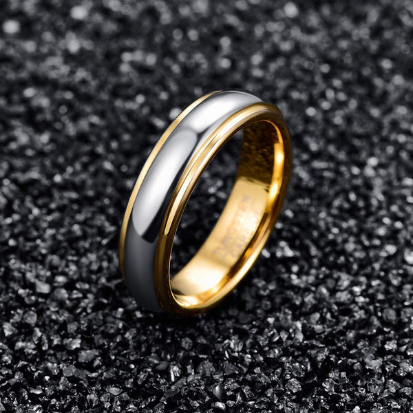 Men's 6mm Polished Gold and Silver Tungsten Carbide Ring