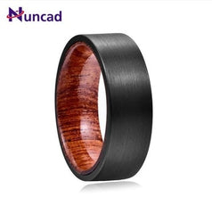 Men's 8mm Brushed Black Tungsten Wood Inner Ring