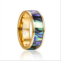 Women's 8mm Tungsten Carbide Electroplated Gold Inlaid Shell Ring