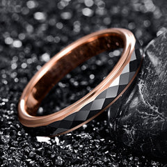 Women's 4mm Tungsten Carbide Rose Gold Hammered Ring