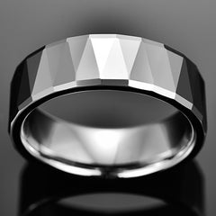 Men's 8mm Tungsten Carbide Batch Steel Ring