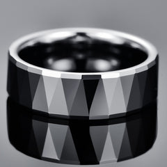 Men's 8mm Tungsten Carbide Batch Steel Ring