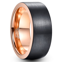 Men's 8mm Brushed Black Tungsten Carbide Rose Gold Inner Ring