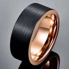 Men's 8mm Brushed Black Tungsten Carbide Rose Gold Inner Ring