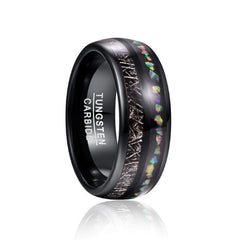 Men's 8mm Black Tungsten Carbide Imitation Vermiculite Opal Granules Ring