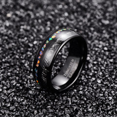 Men's 8mm Vermiculite and Opal Granules Inlay Black Dome Tungsten Carbide Ring