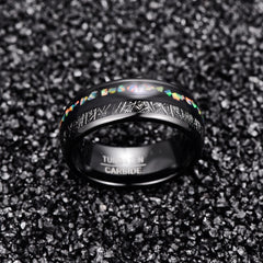 Men's 8mm Black Tungsten Carbide Imitation Vermiculite Opal Granules Ring